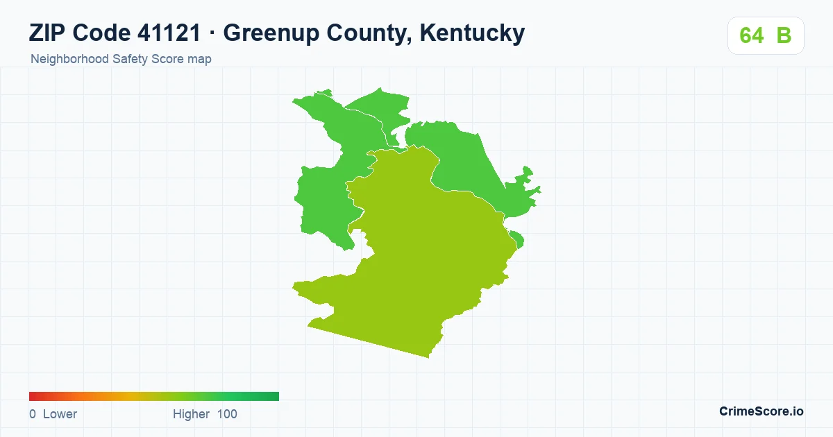 ZIP Code 41121 in Greenup County, Kentucky neighborhood Safety Score map