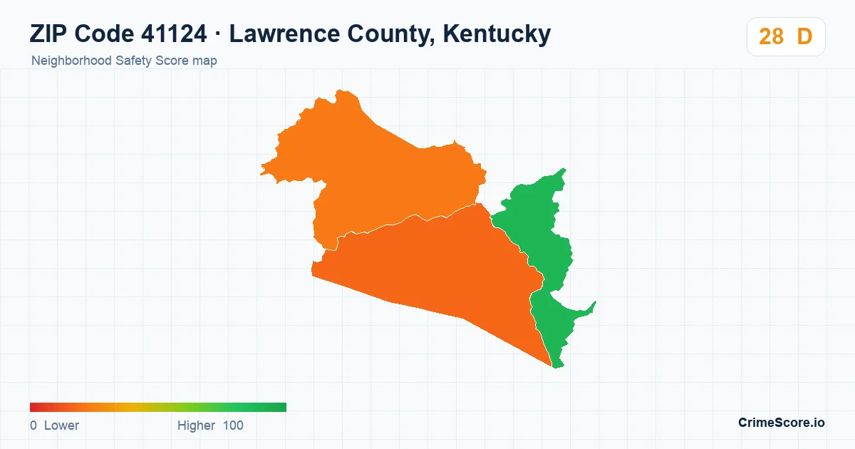 ZIP Code 41124 in Lawrence County, Kentucky neighborhood Safety Score map