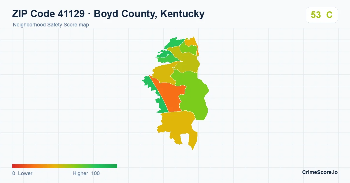 ZIP Code 41129 in Boyd County, Kentucky neighborhood Safety Score map