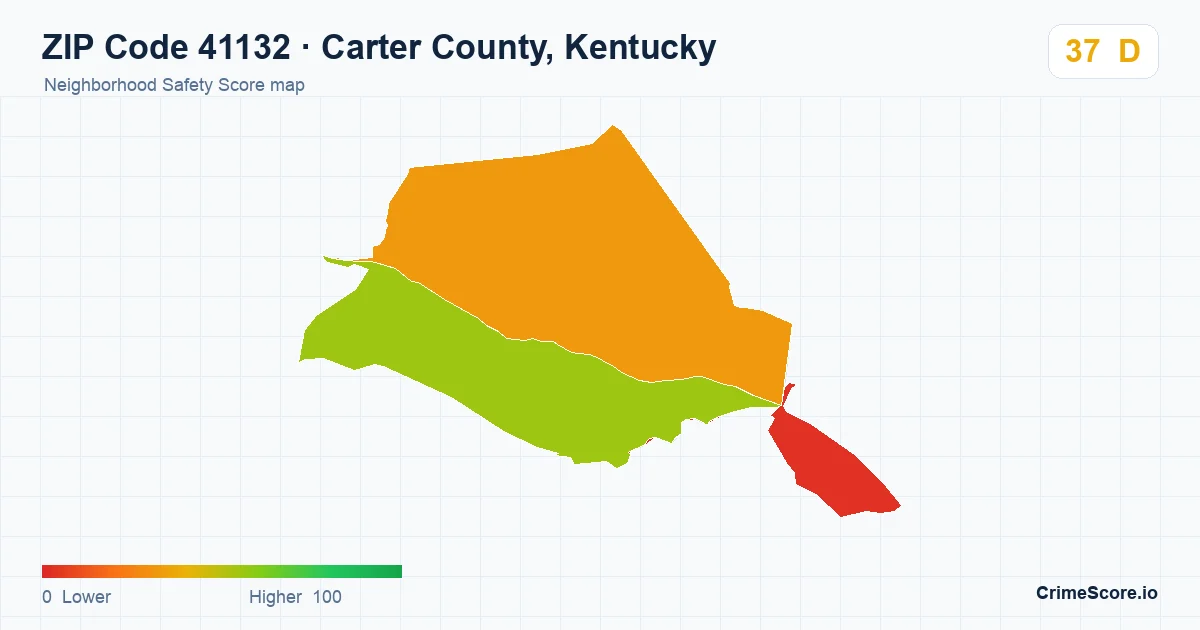 ZIP Code 41132 in Carter County, Kentucky neighborhood Safety Score map