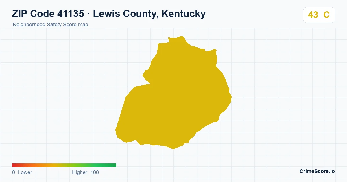 ZIP Code 41135 in Lewis County, Kentucky neighborhood Safety Score map