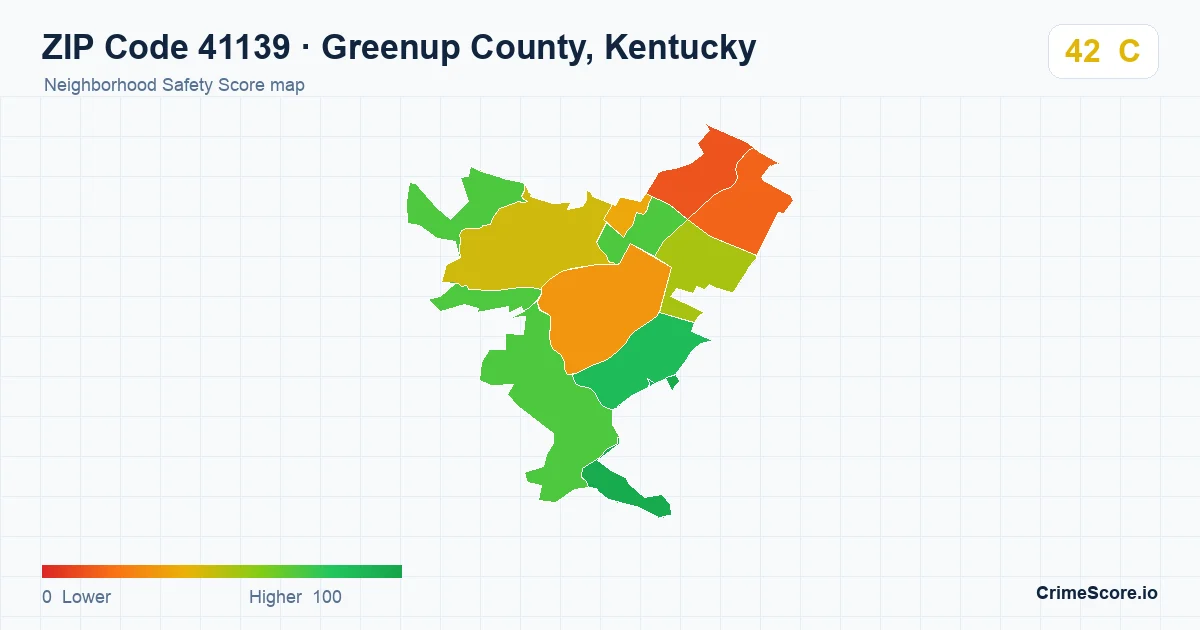 ZIP Code 41139 in Greenup County, Kentucky neighborhood Safety Score map