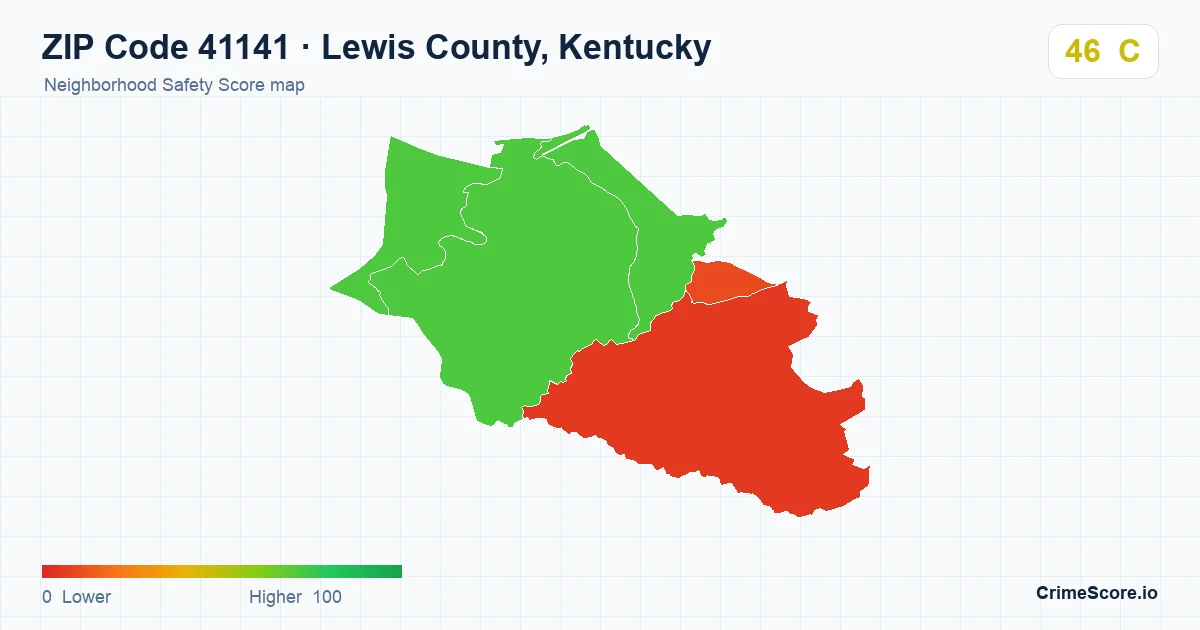 ZIP Code 41141 in Lewis County, Kentucky neighborhood Safety Score map