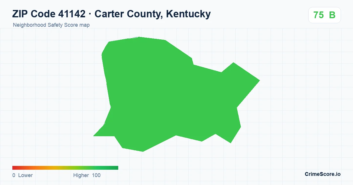 ZIP Code 41142 in Carter County, Kentucky neighborhood Safety Score map