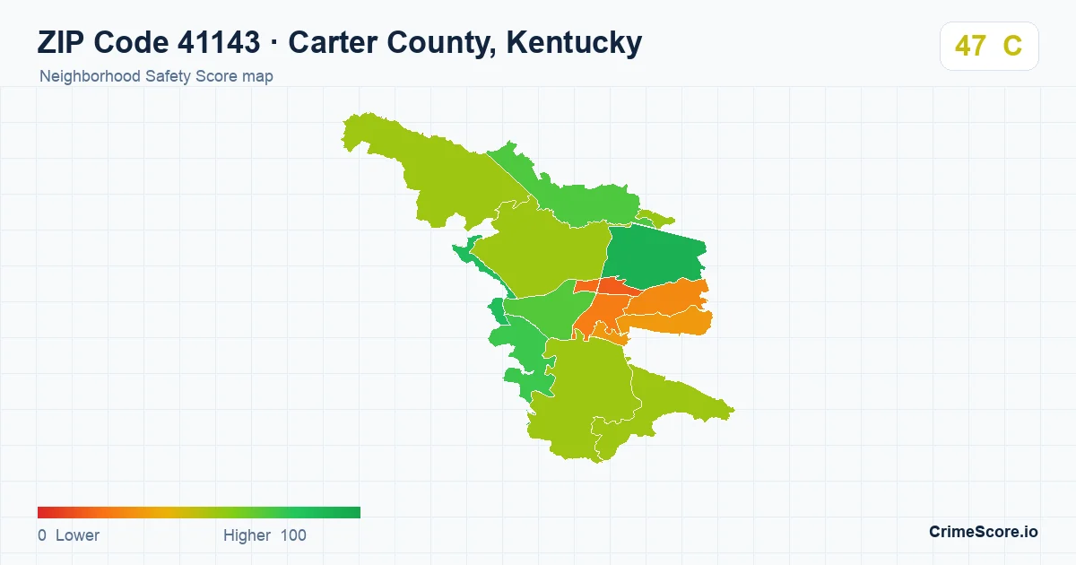 ZIP Code 41143 in Carter County, Kentucky neighborhood Safety Score map