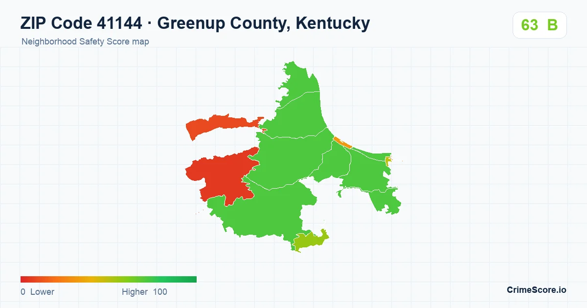 ZIP Code 41144 in Greenup County, Kentucky neighborhood Safety Score map