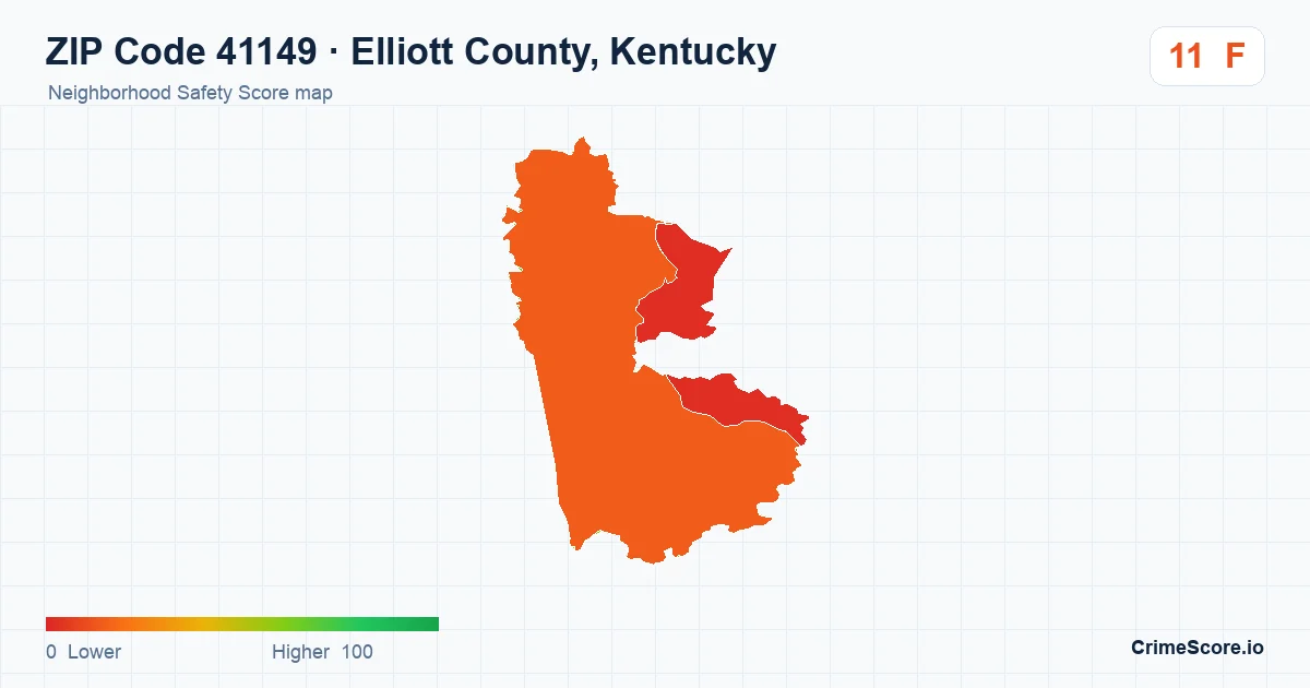 ZIP Code 41149 in Elliott County, Kentucky neighborhood Safety Score map