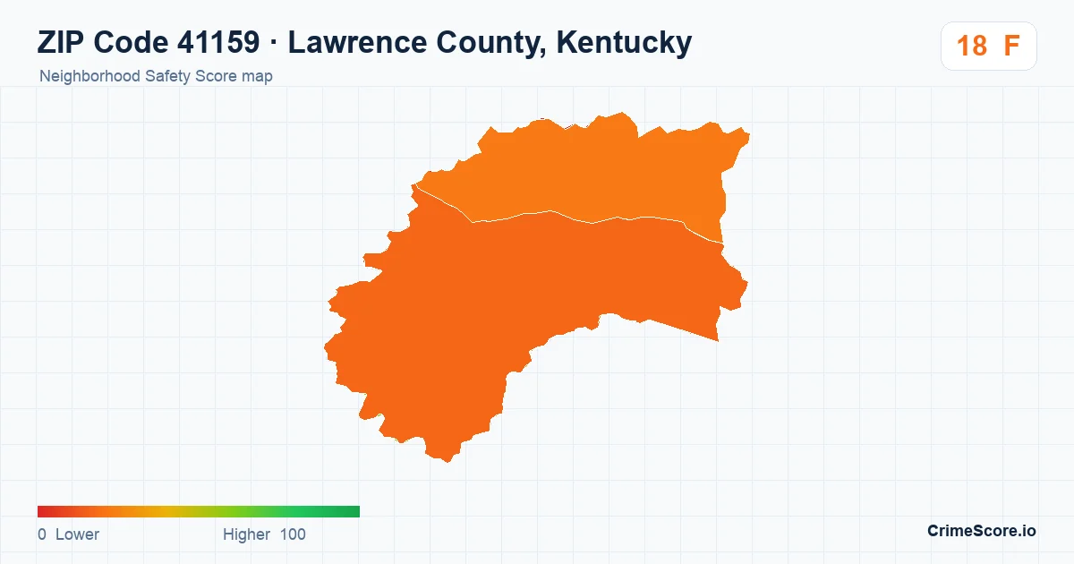 ZIP Code 41159 in Lawrence County, Kentucky neighborhood Safety Score map