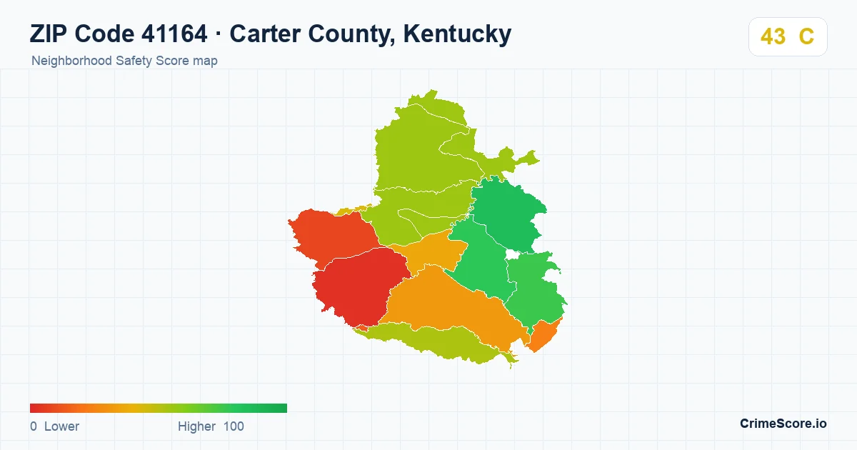 ZIP Code 41164 in Carter County, Kentucky neighborhood Safety Score map