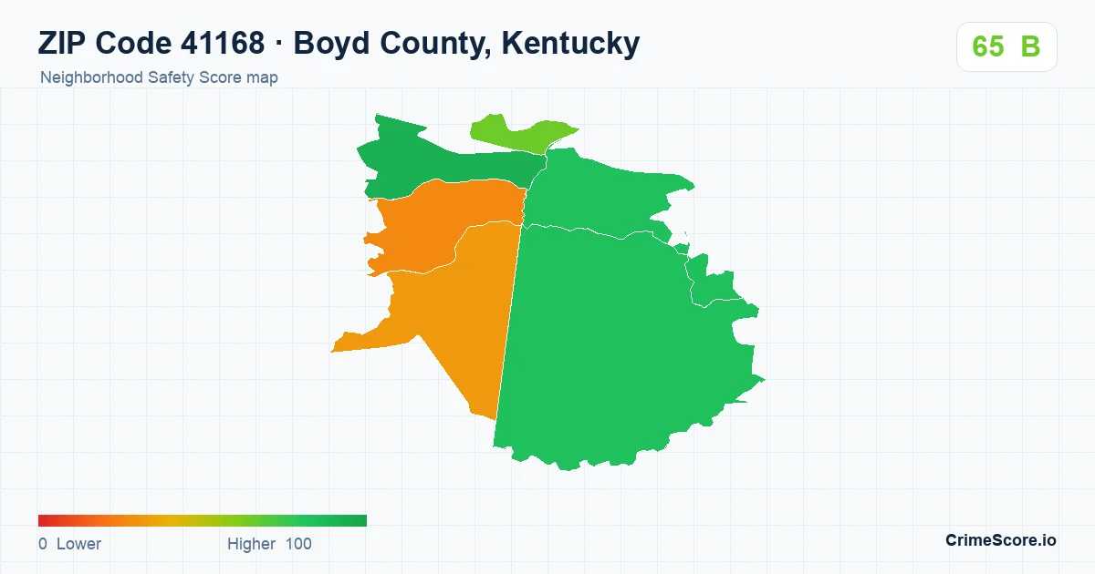 ZIP Code 41168 in Boyd County, Kentucky neighborhood Safety Score map