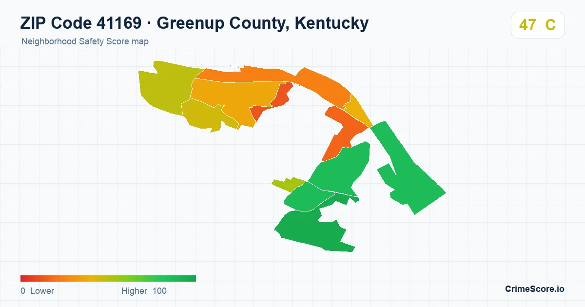 ZIP Code 41169 in Greenup County, Kentucky neighborhood Safety Score map