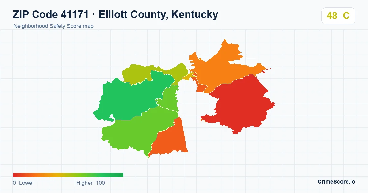 ZIP Code 41171 in Elliott County, Kentucky neighborhood Safety Score map