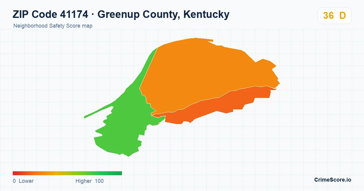 ZIP Code 41174 in Greenup County, Kentucky neighborhood Safety Score map