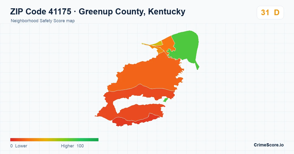 ZIP Code 41175 in Greenup County, Kentucky neighborhood Safety Score map