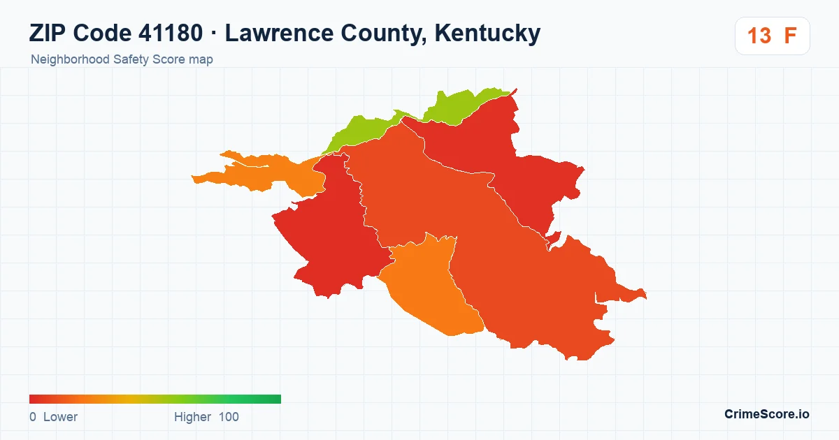 ZIP Code 41180 in Lawrence County, Kentucky neighborhood Safety Score map