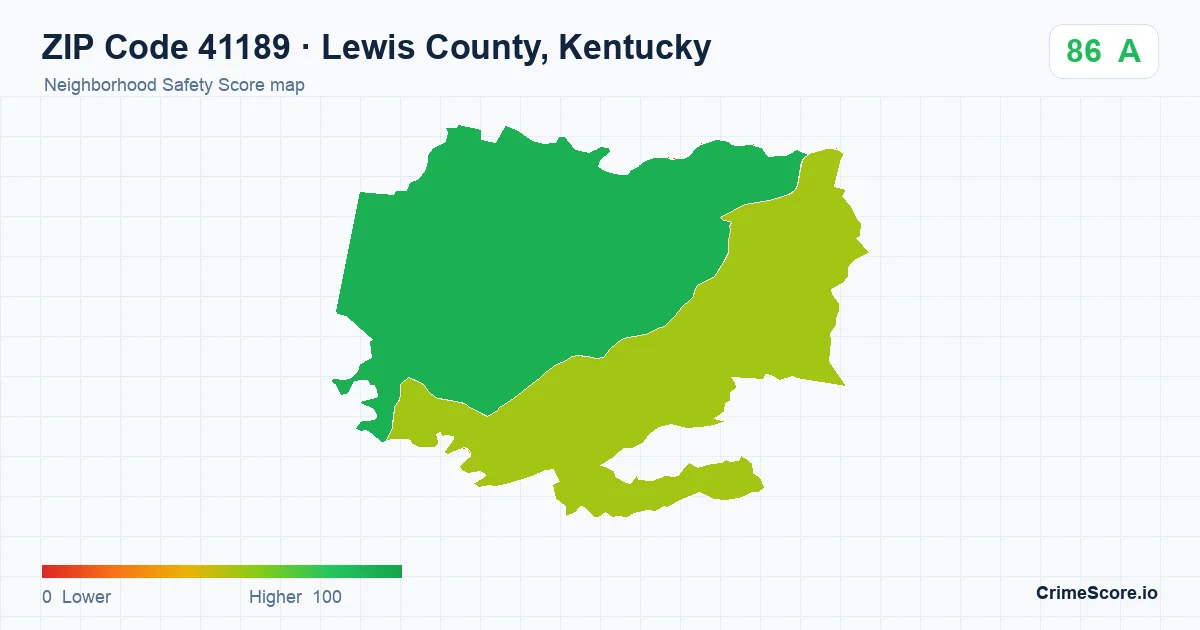 ZIP Code 41189 in Lewis County, Kentucky neighborhood Safety Score map
