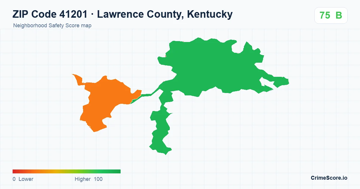ZIP Code 41201 in Lawrence County, Kentucky neighborhood Safety Score map