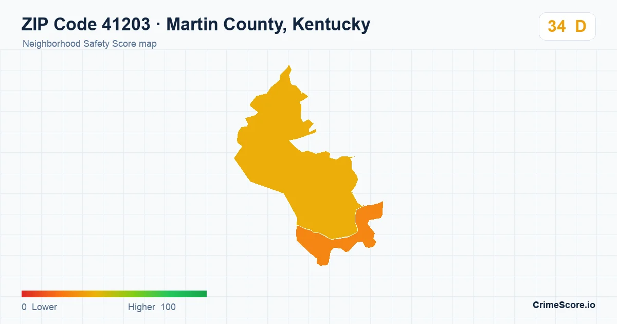 ZIP Code 41203 in Martin County, Kentucky neighborhood Safety Score map
