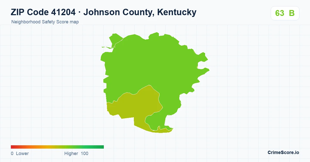 ZIP Code 41204 in Johnson County, Kentucky neighborhood Safety Score map