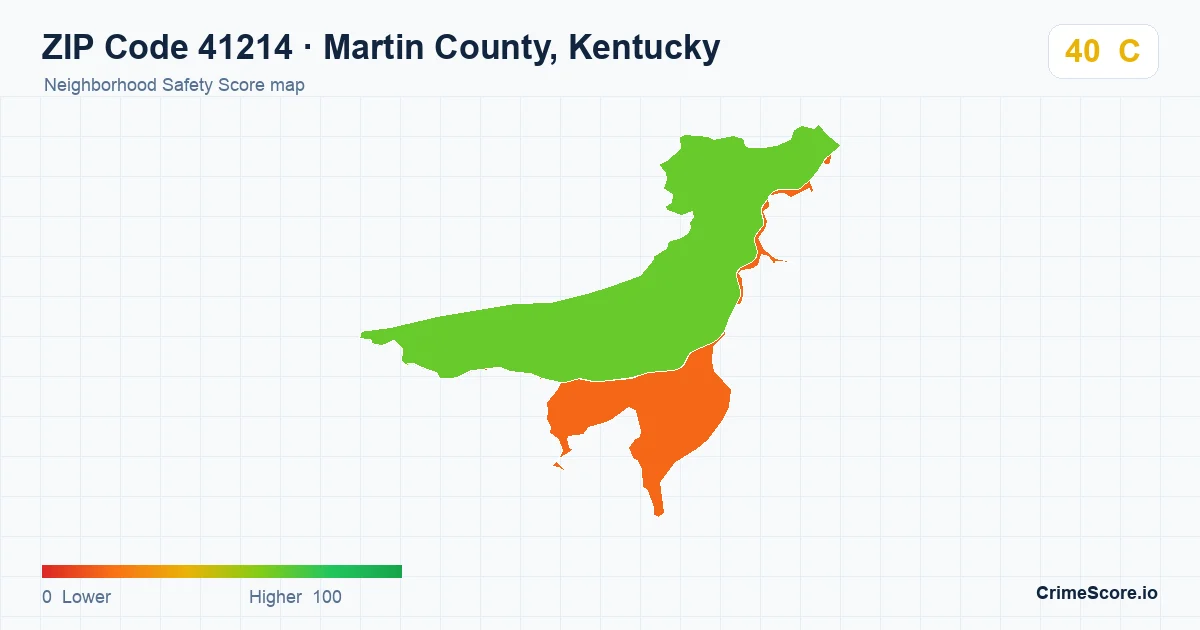 ZIP Code 41214 in Martin County, Kentucky neighborhood Safety Score map