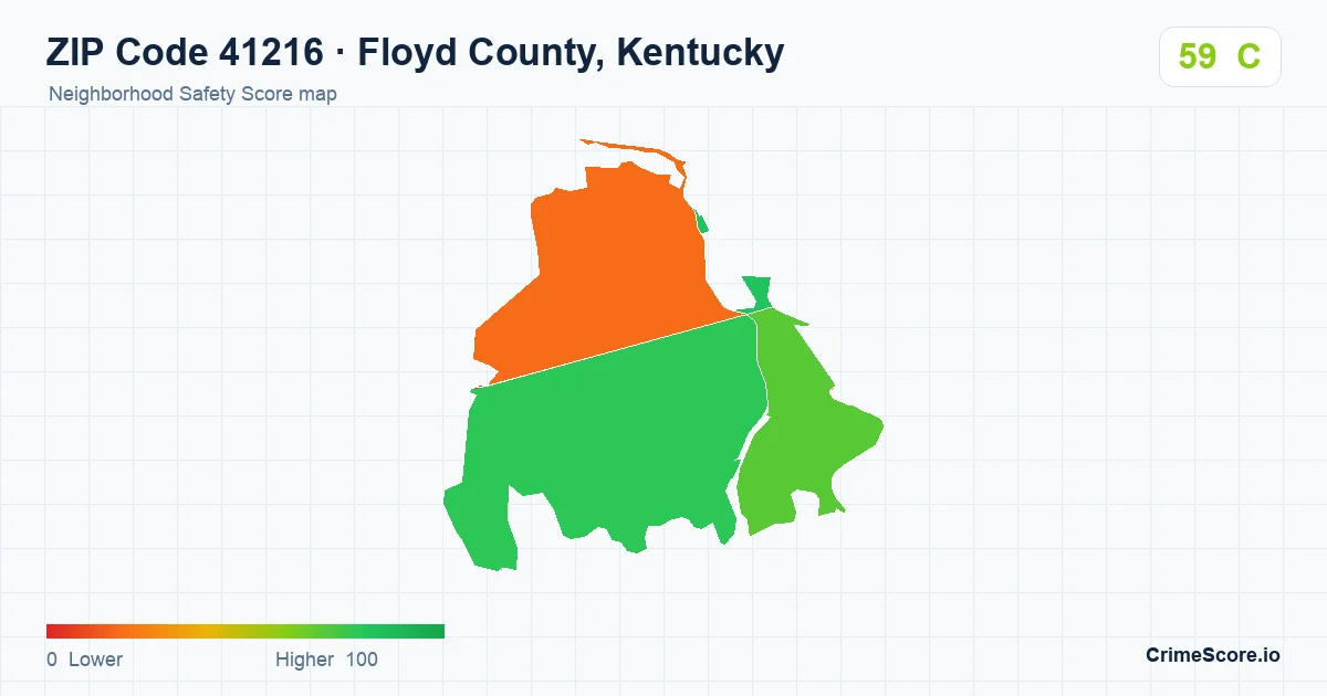 ZIP Code 41216 in Floyd County, Kentucky neighborhood Safety Score map