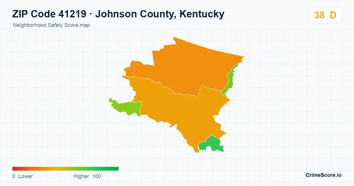 ZIP Code 41219 in Johnson County, Kentucky neighborhood Safety Score map