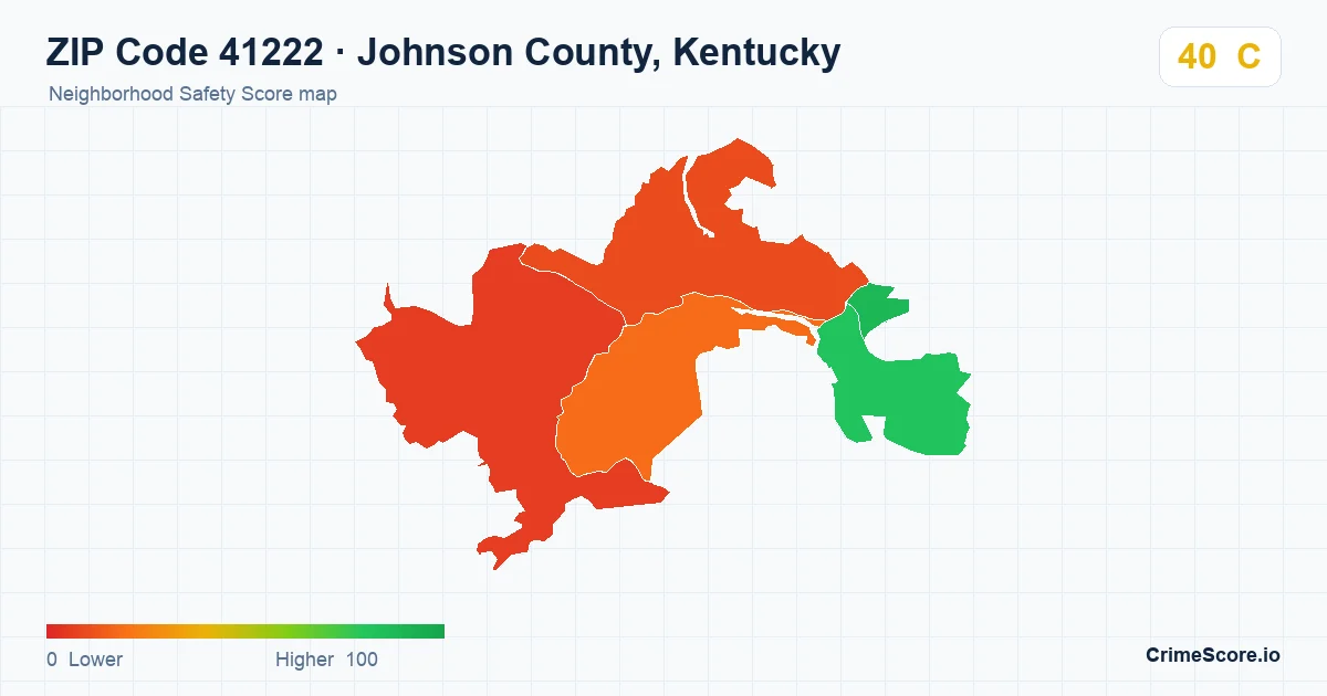 ZIP Code 41222 in Johnson County, Kentucky neighborhood Safety Score map