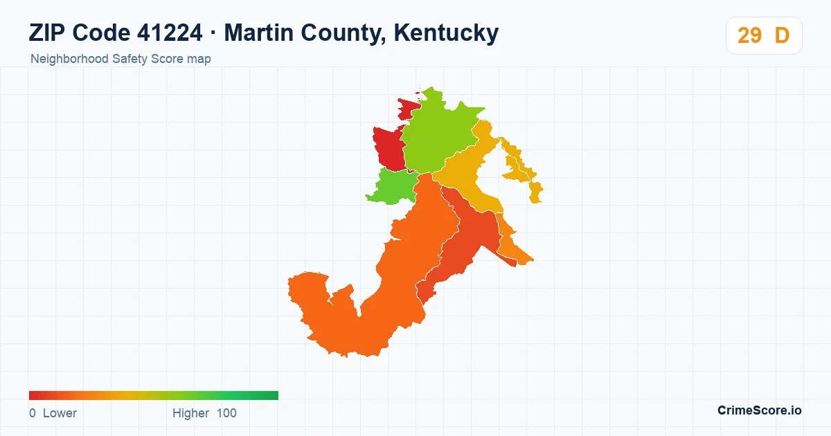 ZIP Code 41224 in Martin County, Kentucky neighborhood Safety Score map