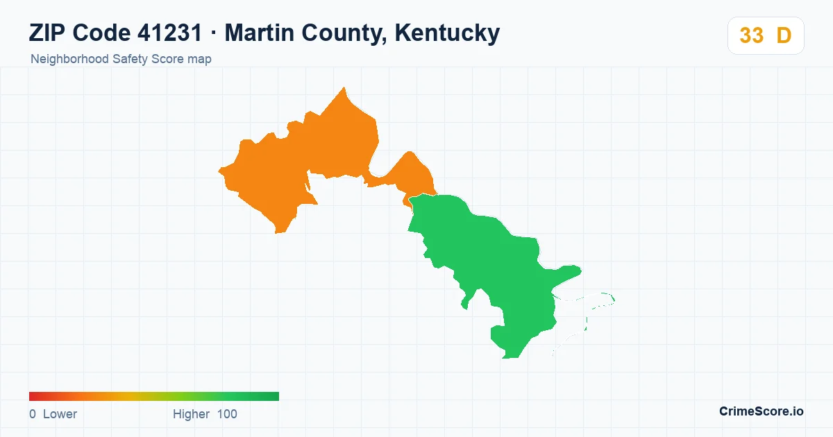ZIP Code 41231 in Martin County, Kentucky neighborhood Safety Score map