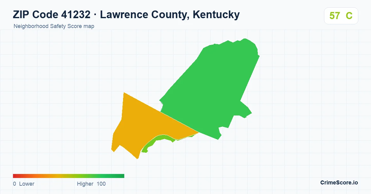 ZIP Code 41232 in Lawrence County, Kentucky neighborhood Safety Score map