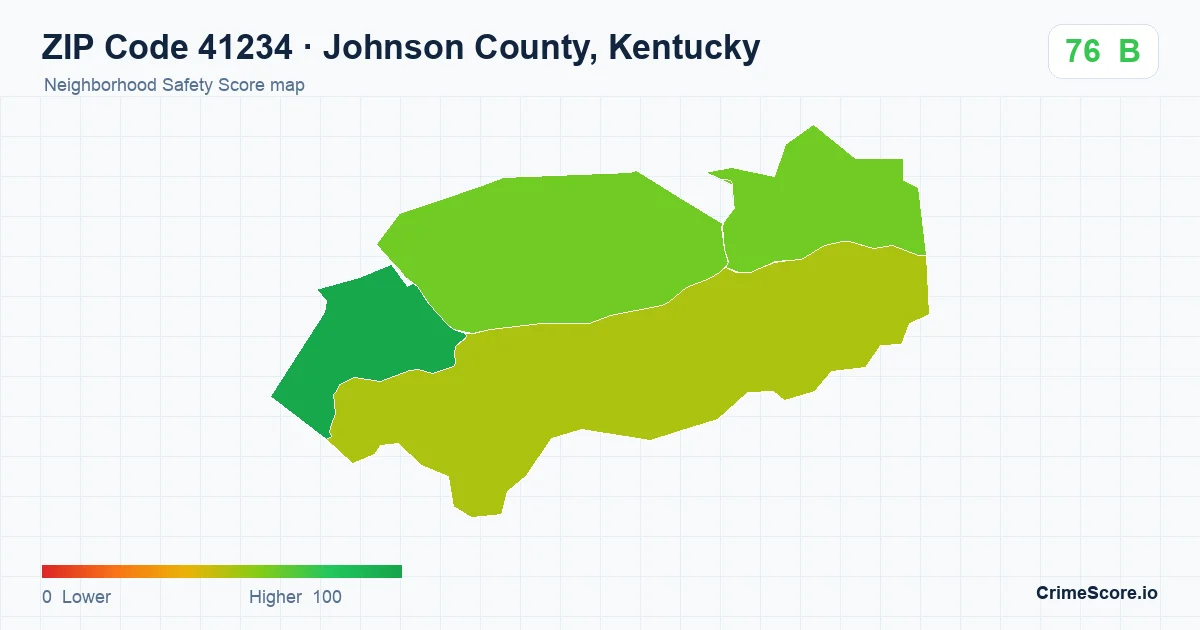 ZIP Code 41234 in Johnson County, Kentucky neighborhood Safety Score map