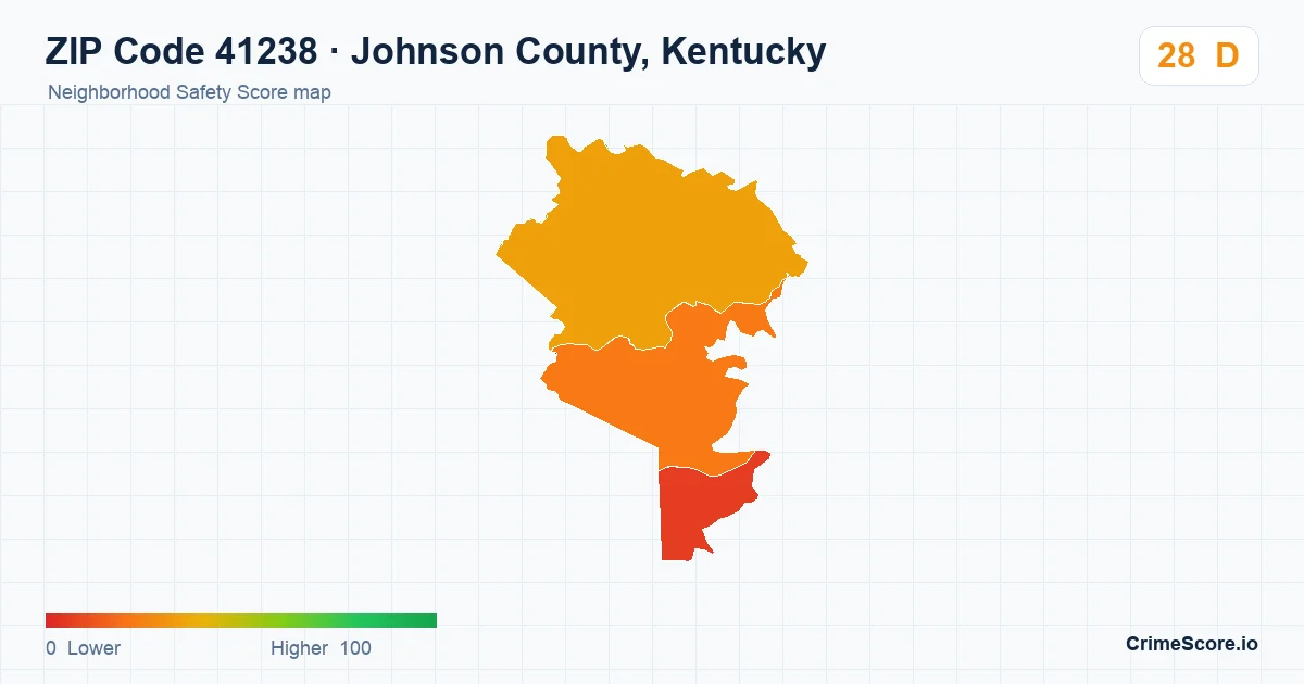 ZIP Code 41238 in Johnson County, Kentucky neighborhood Safety Score map