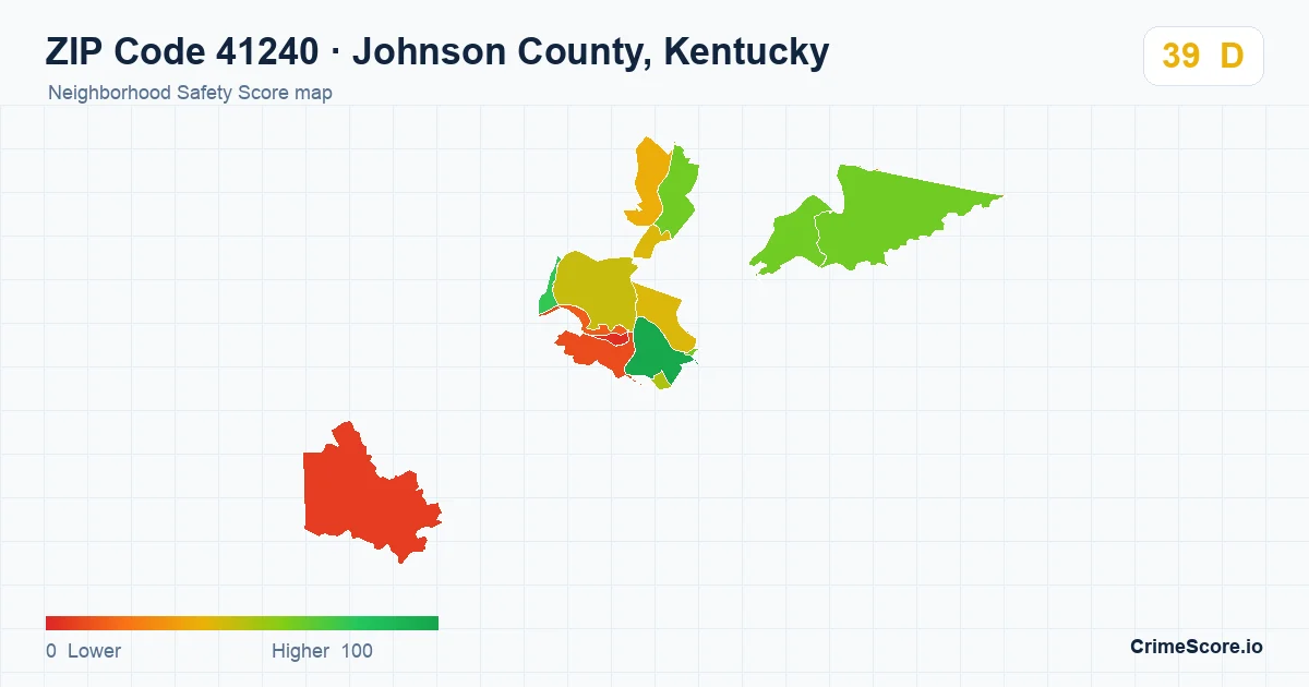 ZIP Code 41240 in Johnson County, Kentucky neighborhood Safety Score map