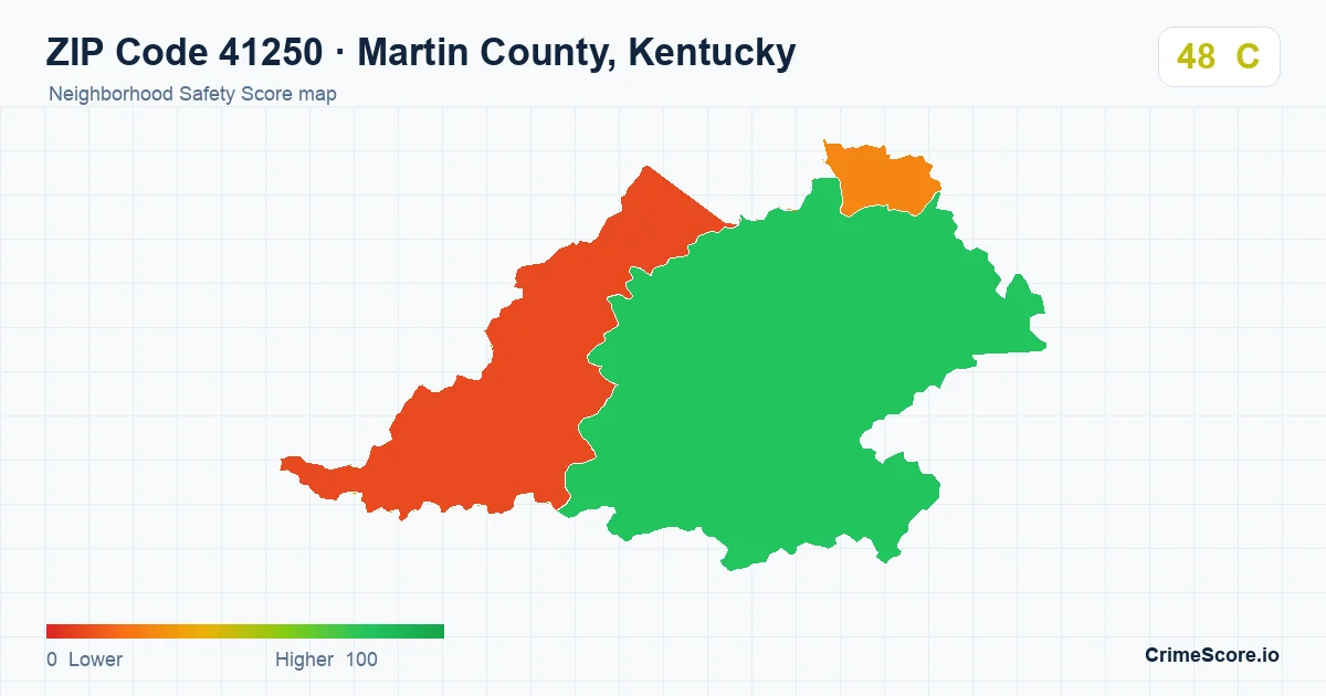 ZIP Code 41250 in Martin County, Kentucky neighborhood Safety Score map