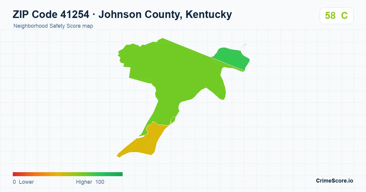 ZIP Code 41254 in Johnson County, Kentucky neighborhood Safety Score map