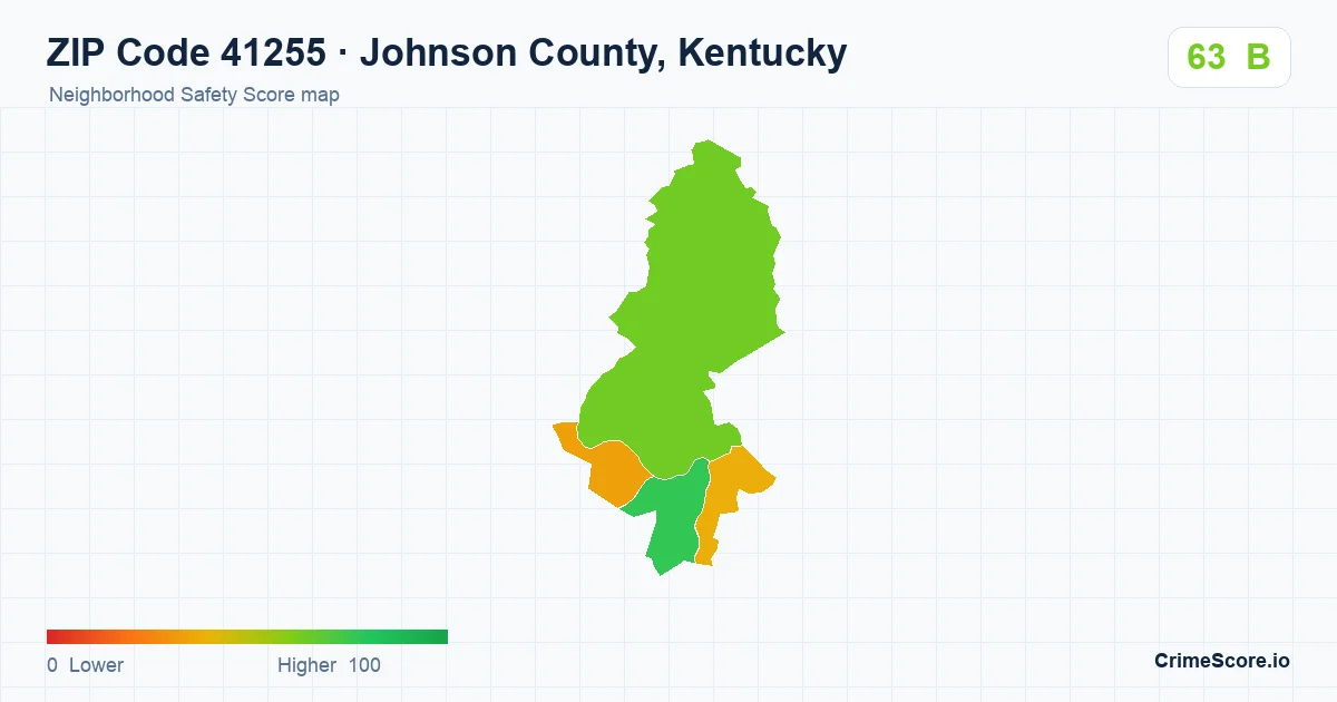 ZIP Code 41255 in Johnson County, Kentucky neighborhood Safety Score map