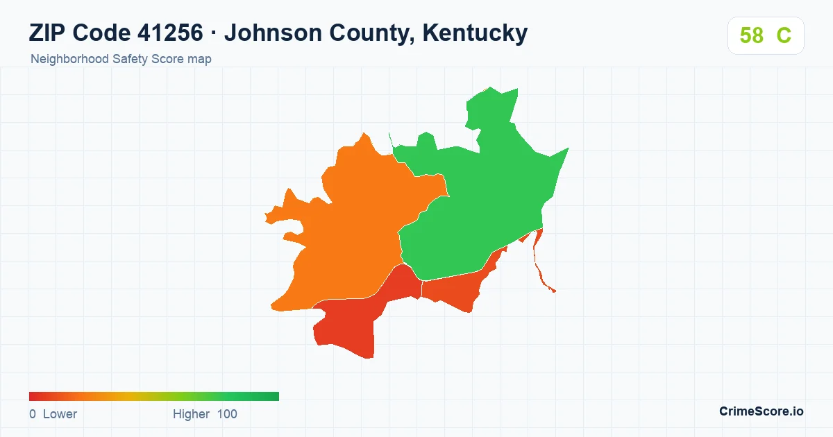 ZIP Code 41256 in Johnson County, Kentucky neighborhood Safety Score map