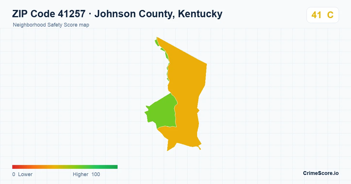 ZIP Code 41257 in Johnson County, Kentucky neighborhood Safety Score map
