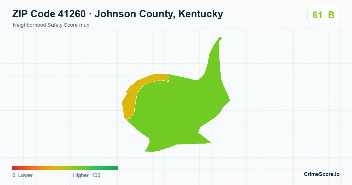 ZIP Code 41260 in Johnson County, Kentucky neighborhood Safety Score map