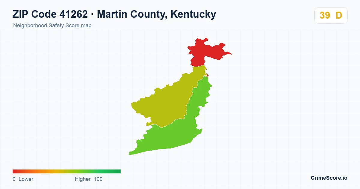 ZIP Code 41262 in Martin County, Kentucky neighborhood Safety Score map