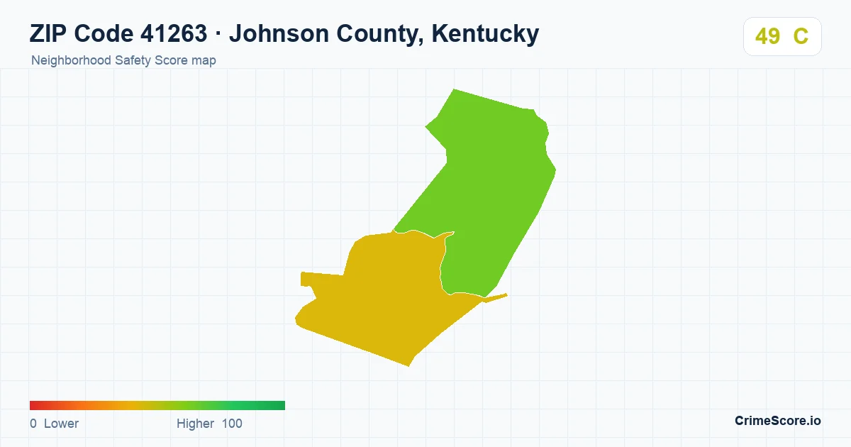 ZIP Code 41263 in Johnson County, Kentucky neighborhood Safety Score map