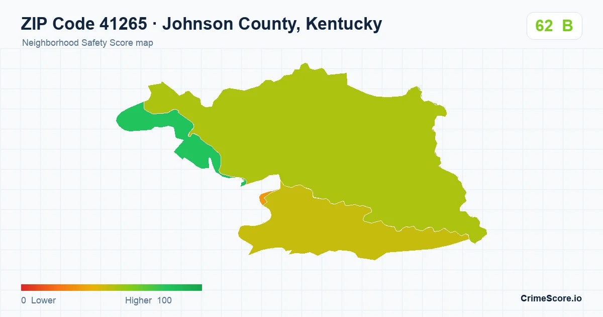 ZIP Code 41265 in Johnson County, Kentucky neighborhood Safety Score map