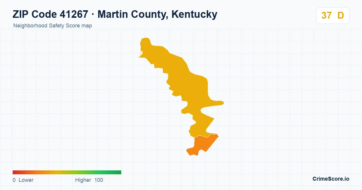 ZIP Code 41267 in Martin County, Kentucky neighborhood Safety Score map