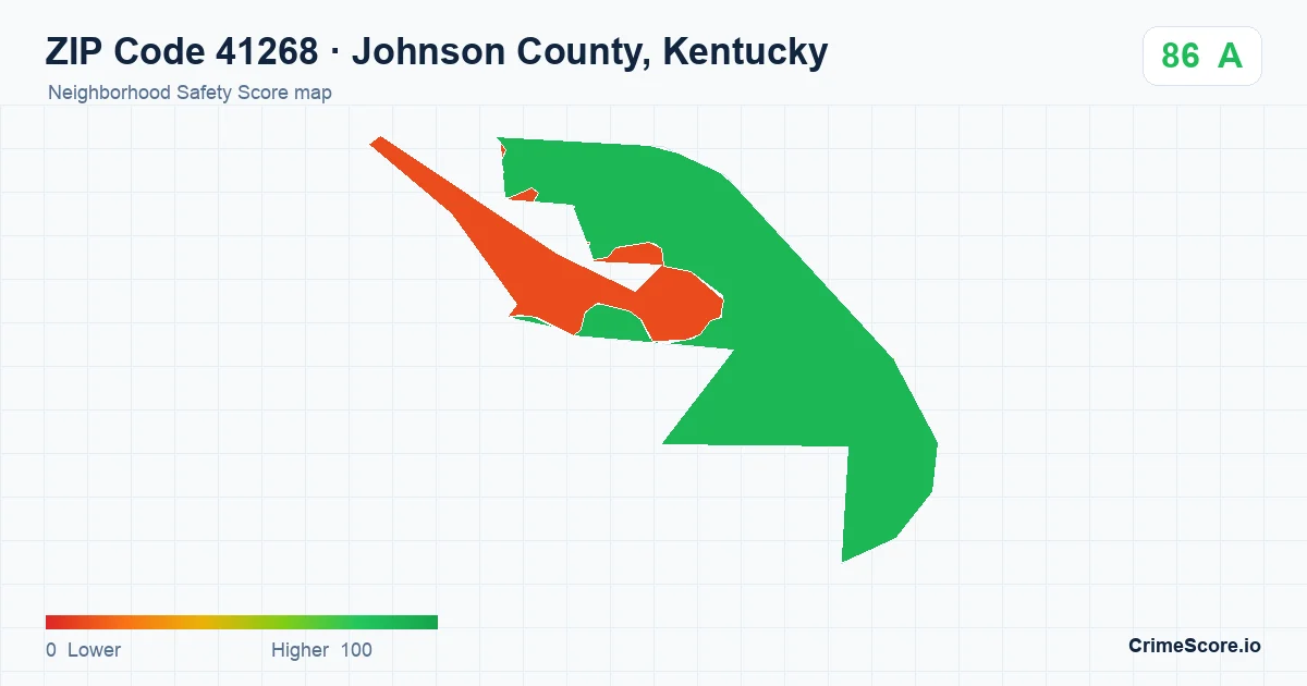 ZIP Code 41268 in Johnson County, Kentucky neighborhood Safety Score map
