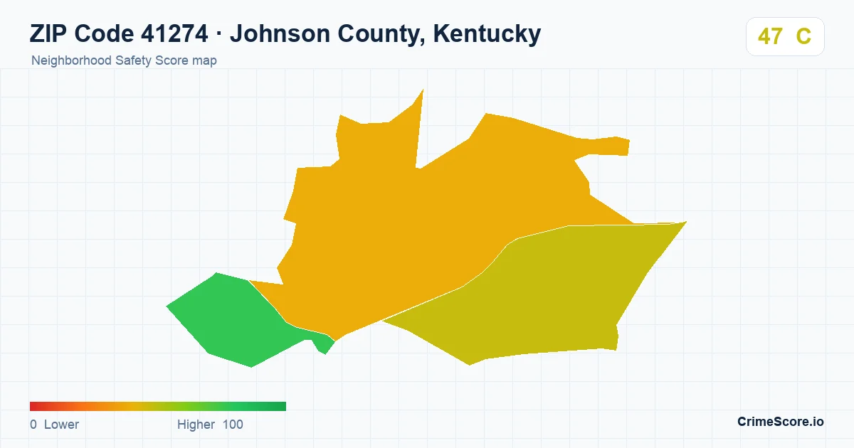 ZIP Code 41274 in Johnson County, Kentucky neighborhood Safety Score map