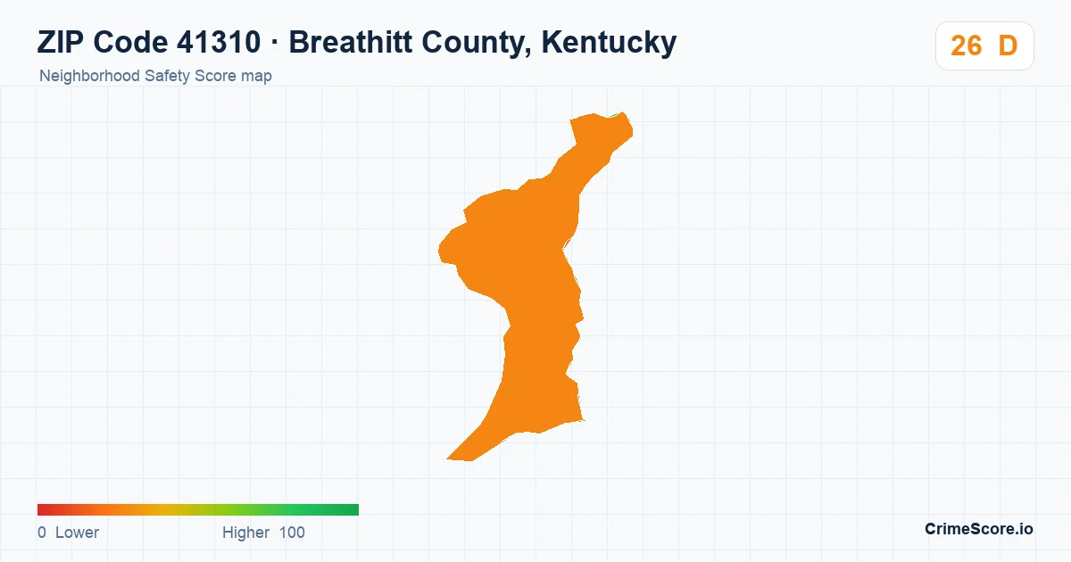 ZIP Code 41310 in Breathitt County, Kentucky neighborhood Safety Score map