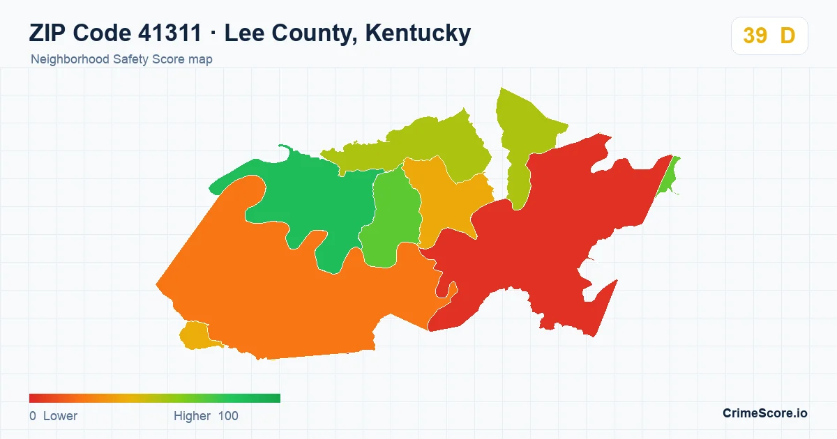 ZIP Code 41311 in Lee County, Kentucky neighborhood Safety Score map