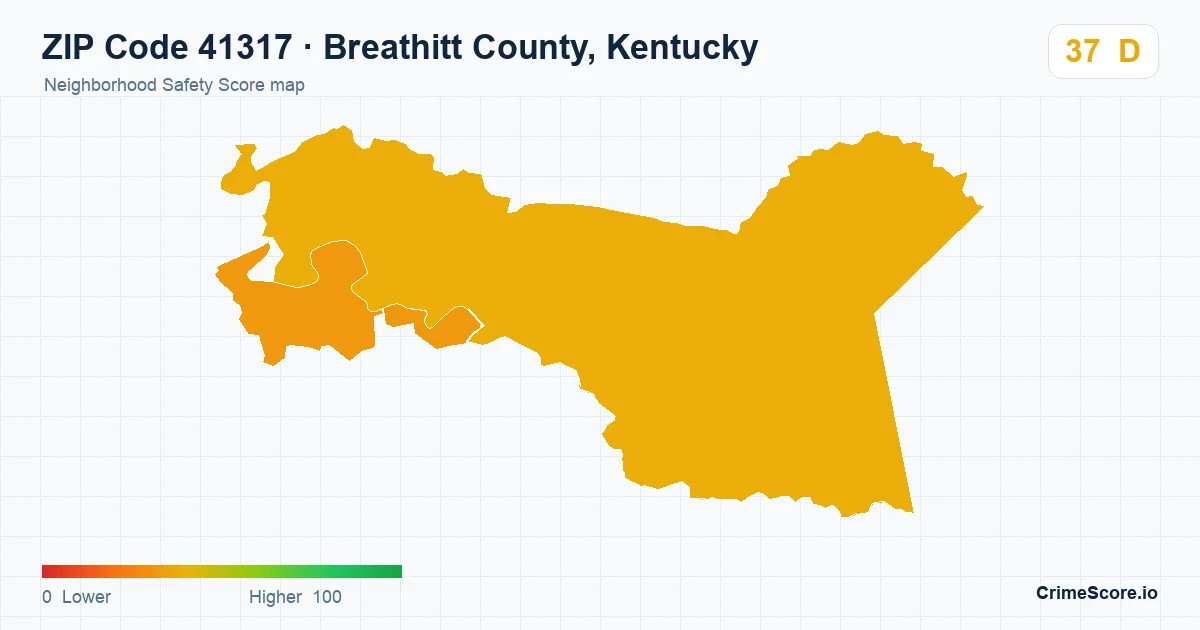 ZIP Code 41317 in Breathitt County, Kentucky neighborhood Safety Score map