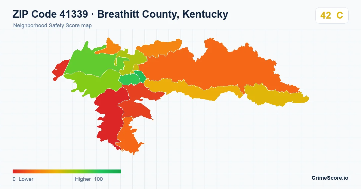 ZIP Code 41339 in Breathitt County, Kentucky neighborhood Safety Score map