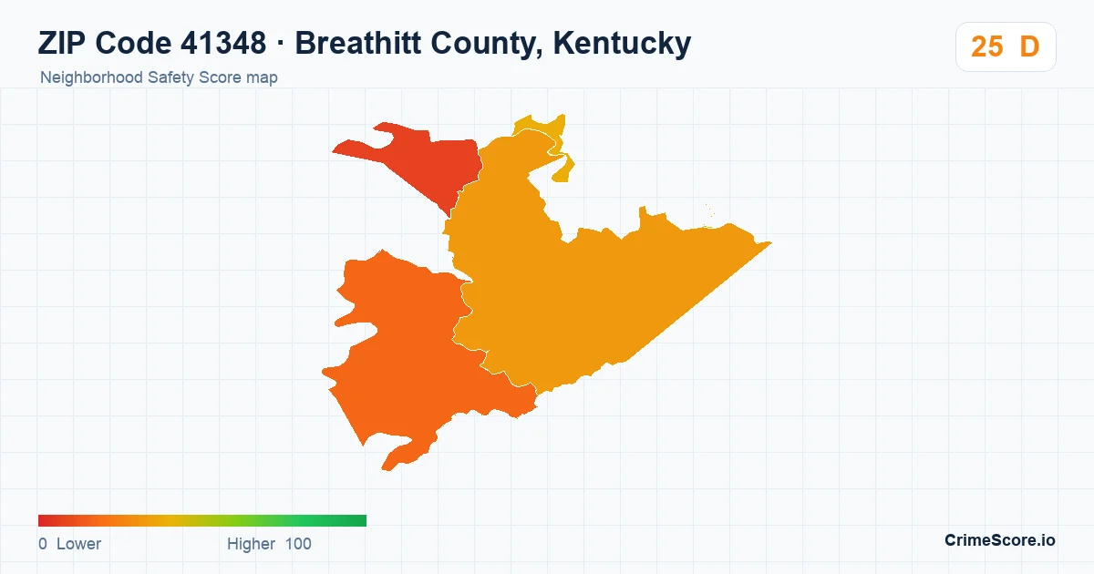ZIP Code 41348 in Breathitt County, Kentucky neighborhood Safety Score map